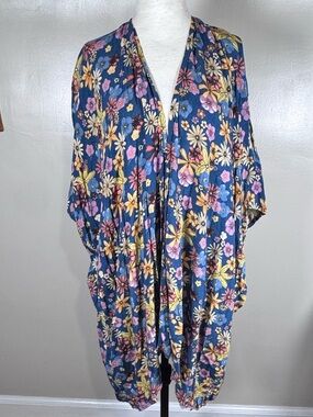 Lotus and Luna Multi Color Bright Spring Boho Floral Open Front Kimono One Siz